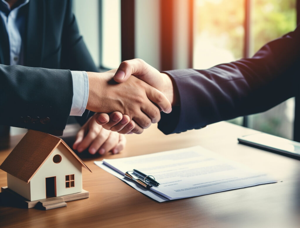 vista lateral de las personas que trabajan como agentes inmobiliarios